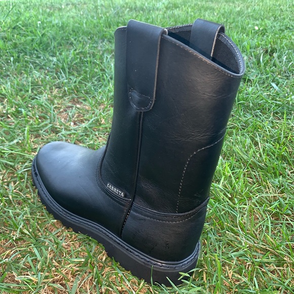 Men’s STEEL TOE pull on Leather work Boots Black - Picture 6 of 7